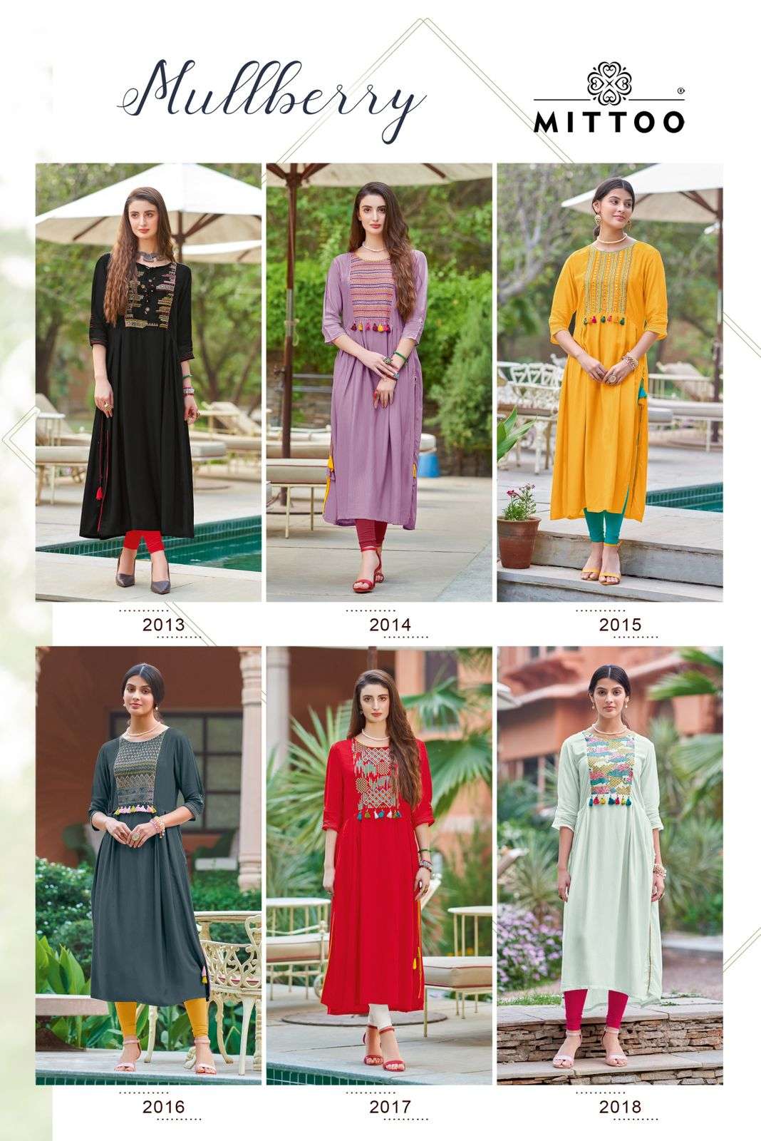 MULLBERRY HEAVY RAYON EMBROIDERY AND HANDWORK &LONG KURTI BY MITTOO BRAND INDEX